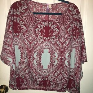 Maroon and light blue blouse